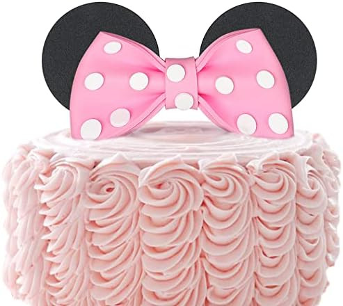 Erweicet Minnie Cake Topper Pink Bow and Ears Party Supplies Decorations for Baby Girl Birthday | Amazon (US)