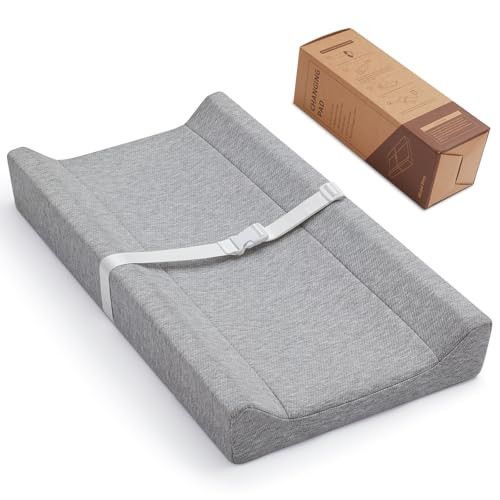 Blissful Diary Baby Changing Pad with Waterproof Lining Foam, Includes a Soft & Washable Cover, Contoured Changing Table Pads for Dresser Top with Non-Slip Bottom, 32”×16” (Grey, Rectangular) | Amazon (US)