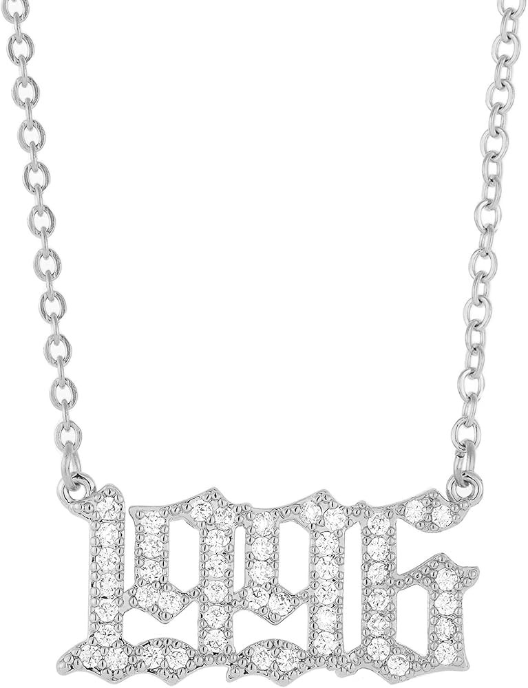Birth Year Necklace for Women 18K Gold Plated Crystal Pendant Stainless Steel Silver Year Jewelry Pe | Amazon (US)