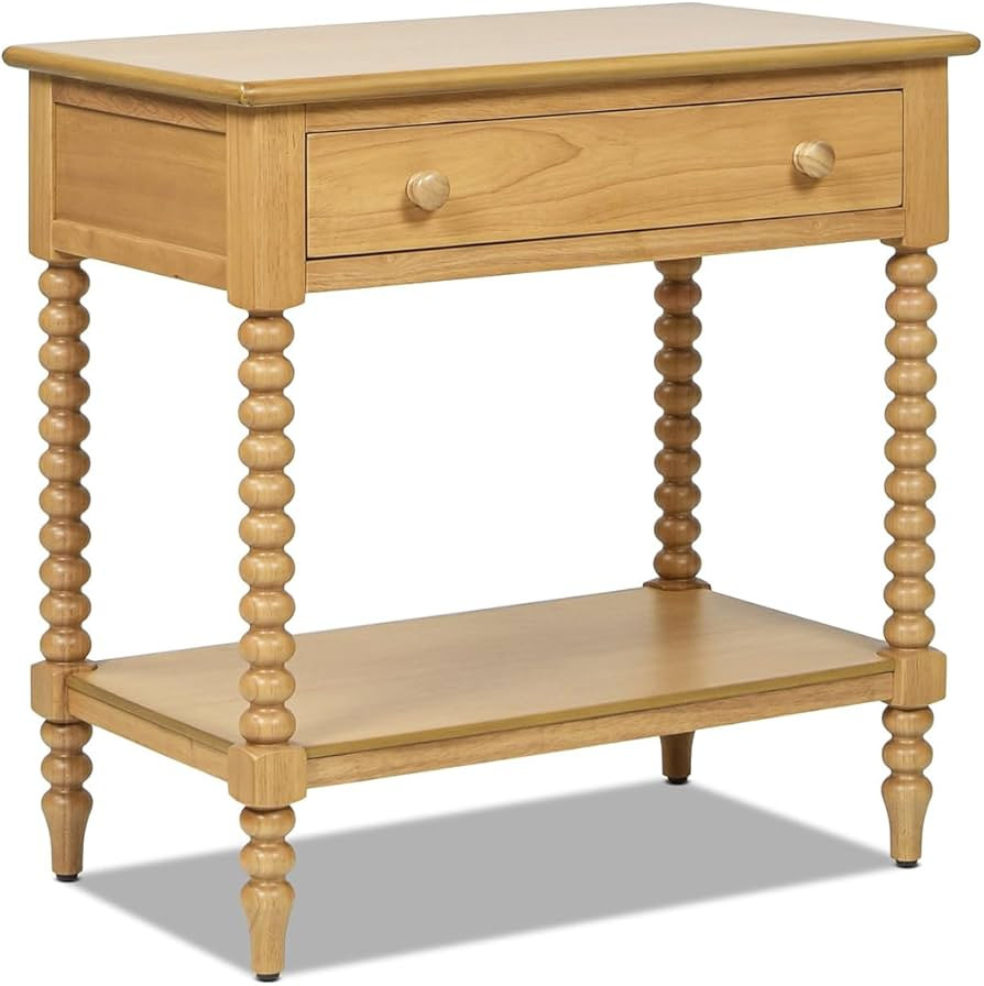 Easton 28" Modern Farmhouse Turned 1-Drawer Storage Side Table with Shelf, Natural Brown Wood | Amazon (US)