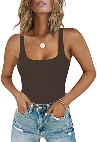 Chunpin Women's Sleeveless Square Neck Tank Bodysuit Outfits Tops Thong Body Suits for Going Out | Amazon (US)