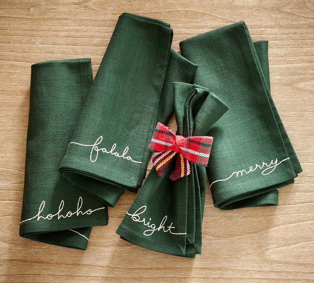 Holiday Sentiment Organic Cotton Napkins - Set of 4 | Pottery Barn (US)