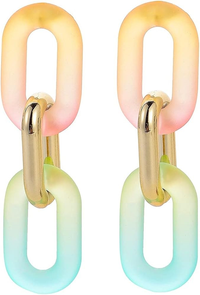 Oval Resin Acrylic Dangle Drop Stud Earrings Sterling Silver Pins Rainbow Multi Color Thick Chunk... | Amazon (US)