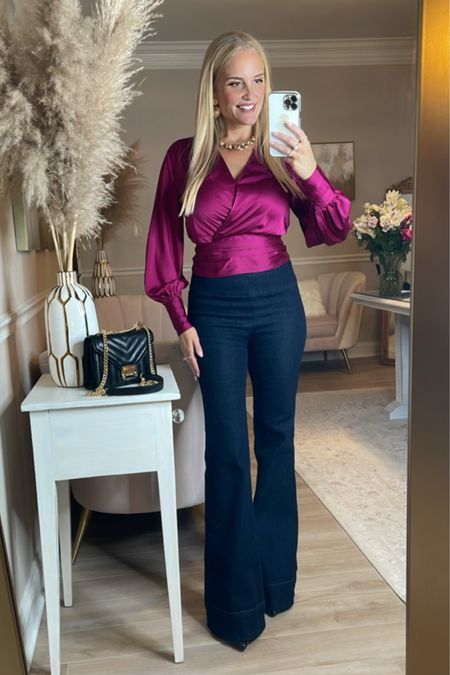 Ladies this is literally the best top I've bought in sooo long! It's absolutely gorgeous in person, so soft and silky and flattering! Comes in six beautiful colors. Linking these super comfy stretch flare jeans too and my favorite black booties. 

#LTKover40 #LTKHoliday #LTKstyletip