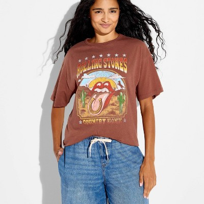 Women's Rolling Stones Oversized Short Sleeve Graphic T-Shirt - Mahogany XXS | Target