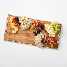 Beaded Brass and Wood Cheese Board with Handles | Mark and Graham