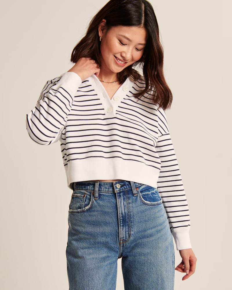Women's Johnny Collar Button-Up Sweatshirt | Women's | Abercrombie.com | Abercrombie & Fitch (US)