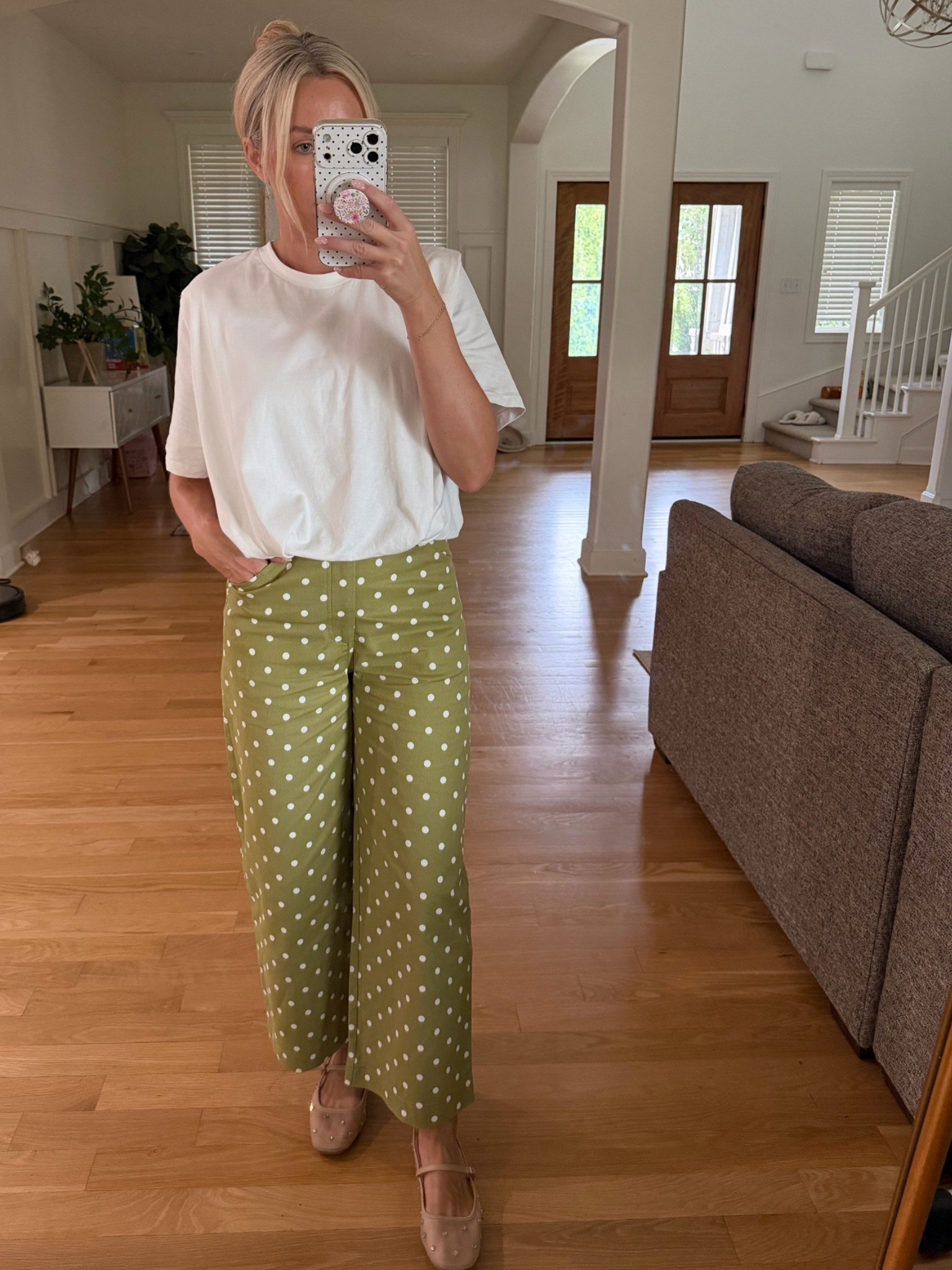 Basic white bubble tee and the prettiest green polka lightweight jeans for fall

#LTKootd #LTKmomlife #LTKOver40