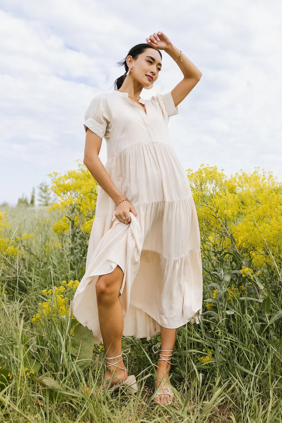Amanda Tiered Dress in Cream | Böhme US