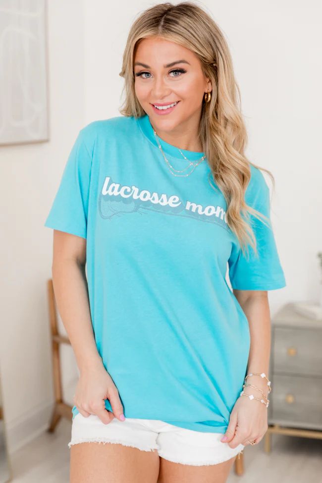 Lacrosse Mom Aqua Blue Oversized Graphic Tee | Pink Lily