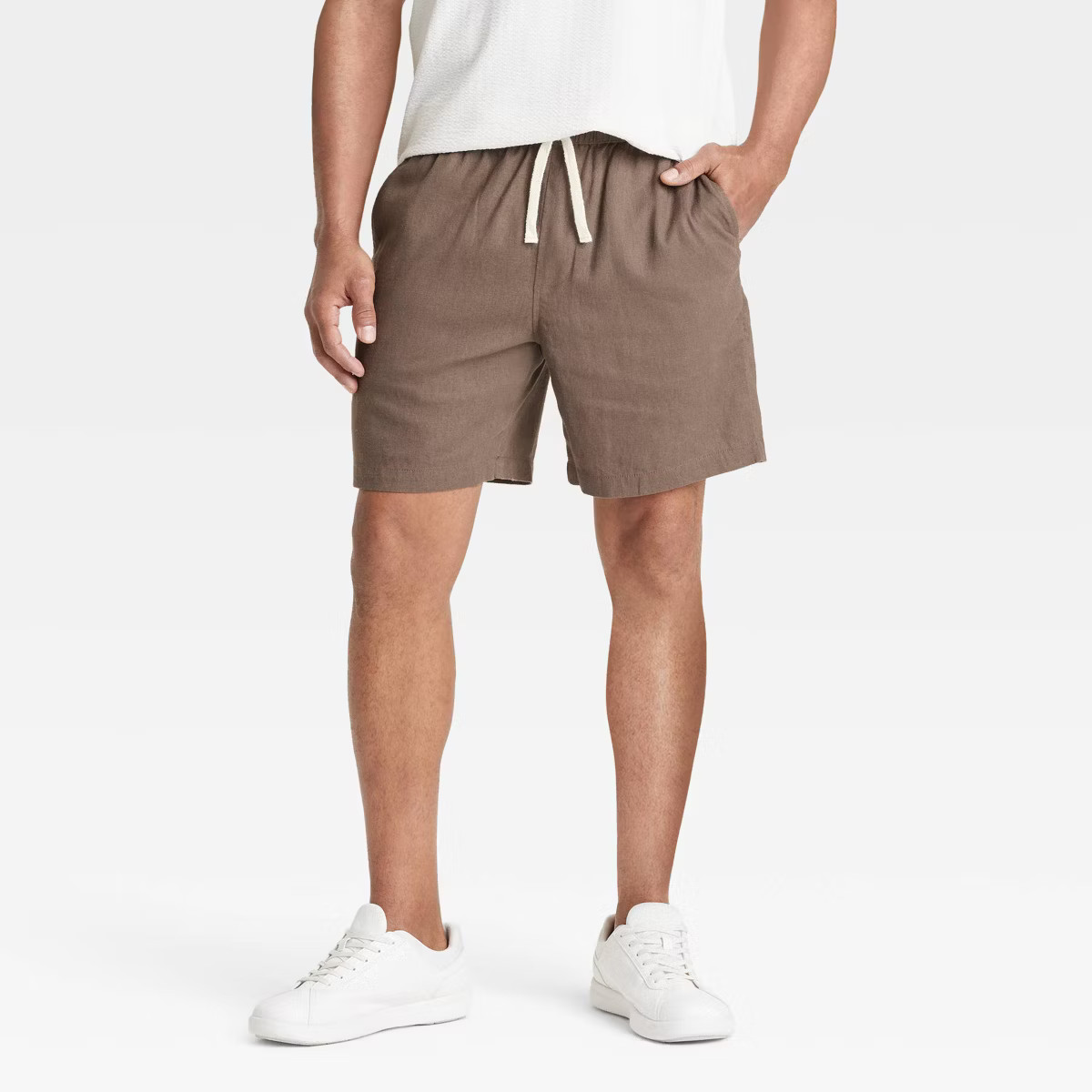 Men's 7" Elevated Linen Blend Pull-On Shorts - Goodfellow & Co™ Taupe Gray M: Midweight, Side &... | Target