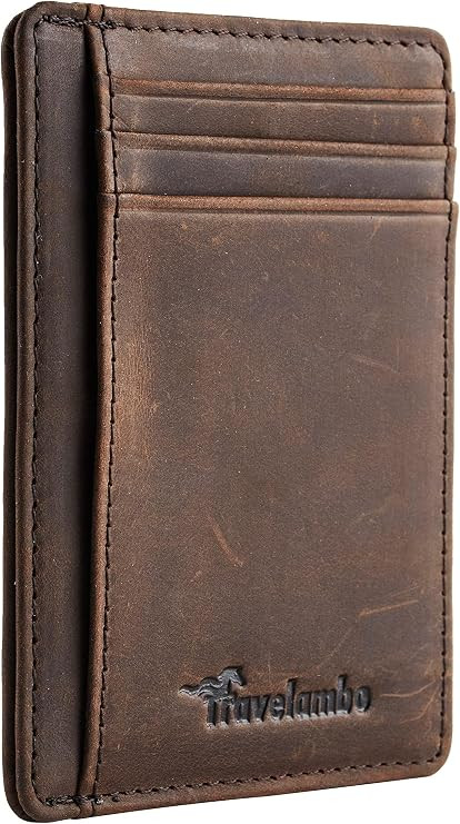 Travelambo Front Pocket Minimalist Leather Slim Wallet RFID Blocking Medium Size | Amazon (US)