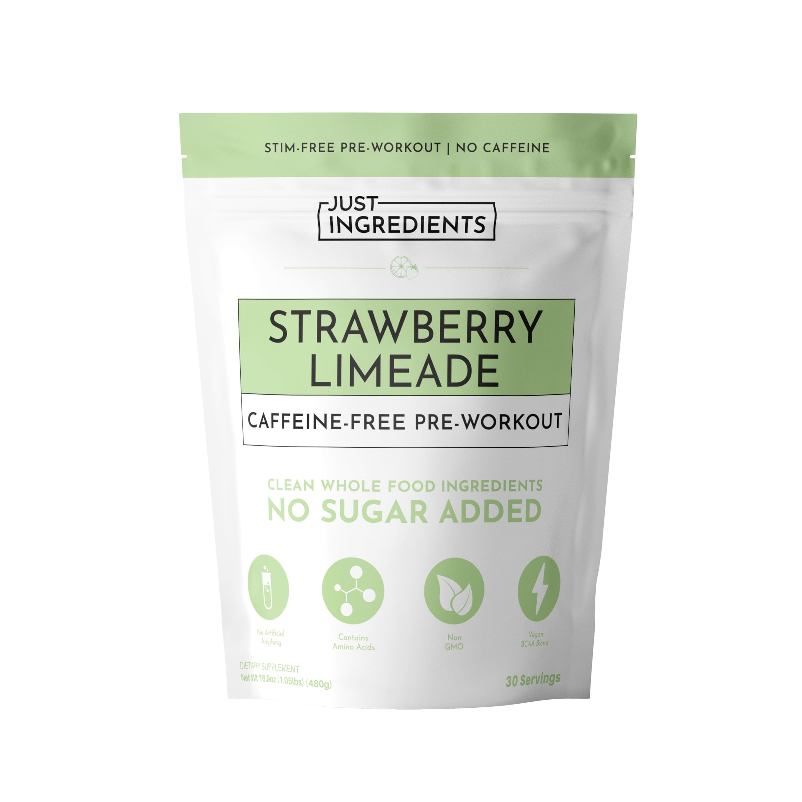 JUST INGREDIENTS Pre-Workout Strawberry Limeade (Caffeine-Free) - BCAAs, Beta Alanine, Citrulline... | Amazon (US)