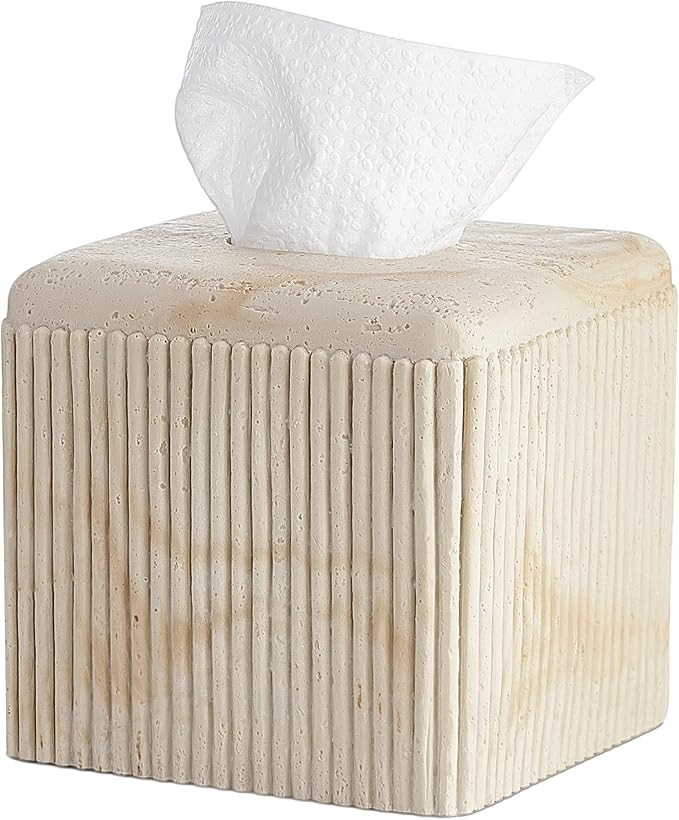 Natural Travertine Texture Striped Square Tissue Box Cover Decorative,Resin Heavy Sturdy Tissue B... | Amazon (US)