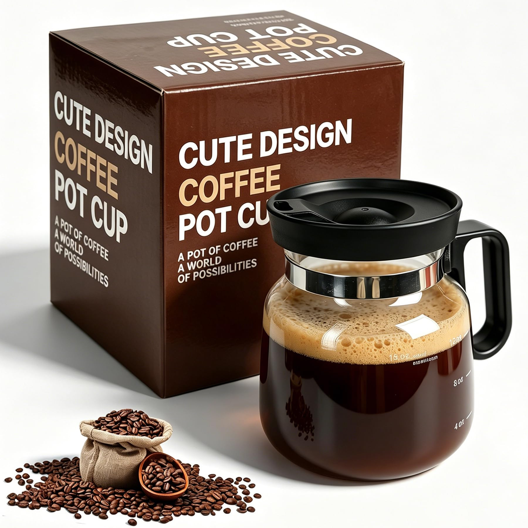 16 Oz Glass Coffee Pot Mug with Spill Proof Lid, Heatproof Clear Cup for Travel & Office, Gift fo... | Amazon (US)