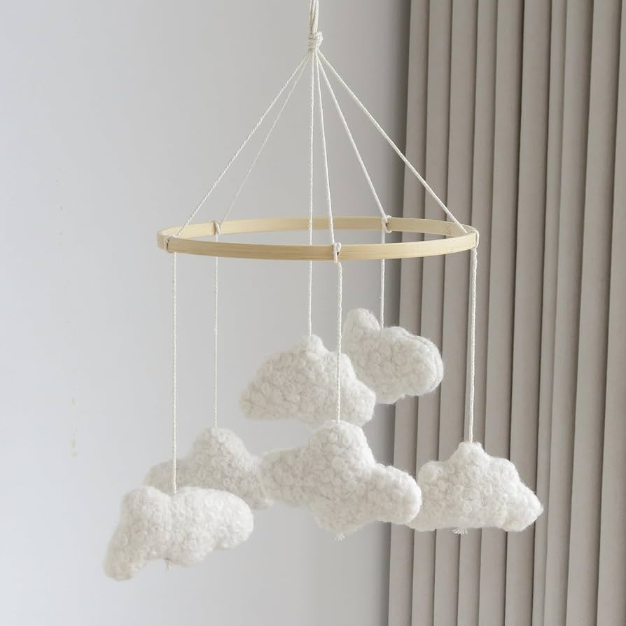 Cloud Mobile for Crib Boho Baby Mobile for Crib Bassinet Boucle Cloud Crib Mobile for Girls Boys ... | Amazon (US)