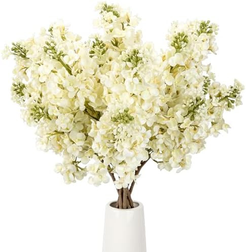 4PCS 25.6inch Lilac Artificial Flowers White Fake Delphinium Long Stem Silk Real Touch Flower Fau... | Amazon (US)