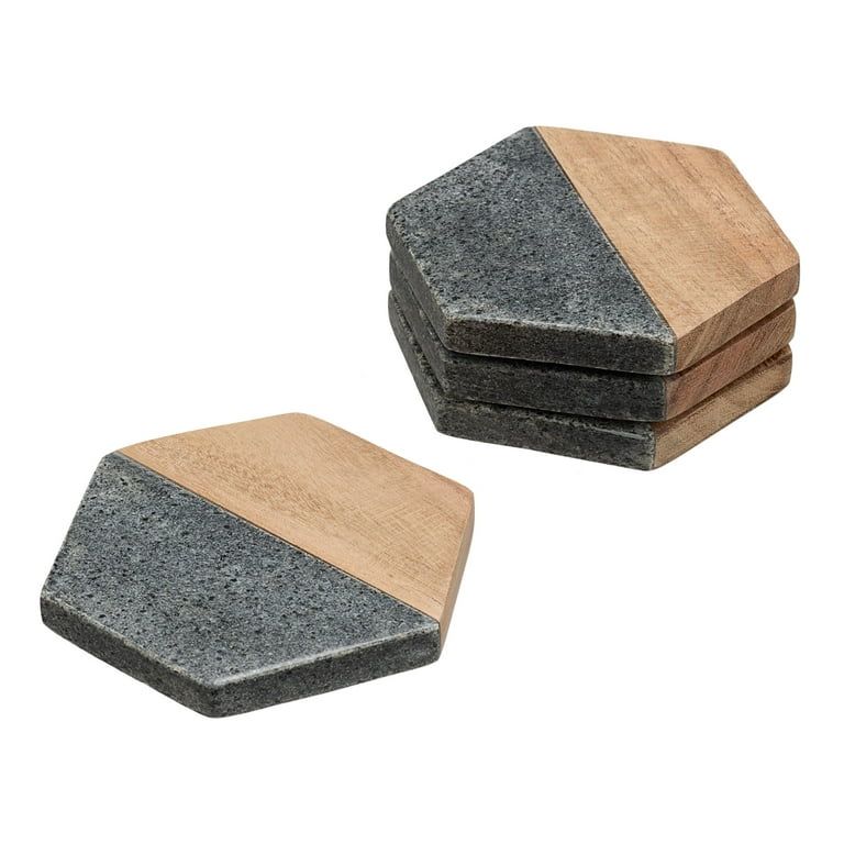 Better Homes & Gardens 4-Piece Wood and Stone Coaster Set | Walmart (US)