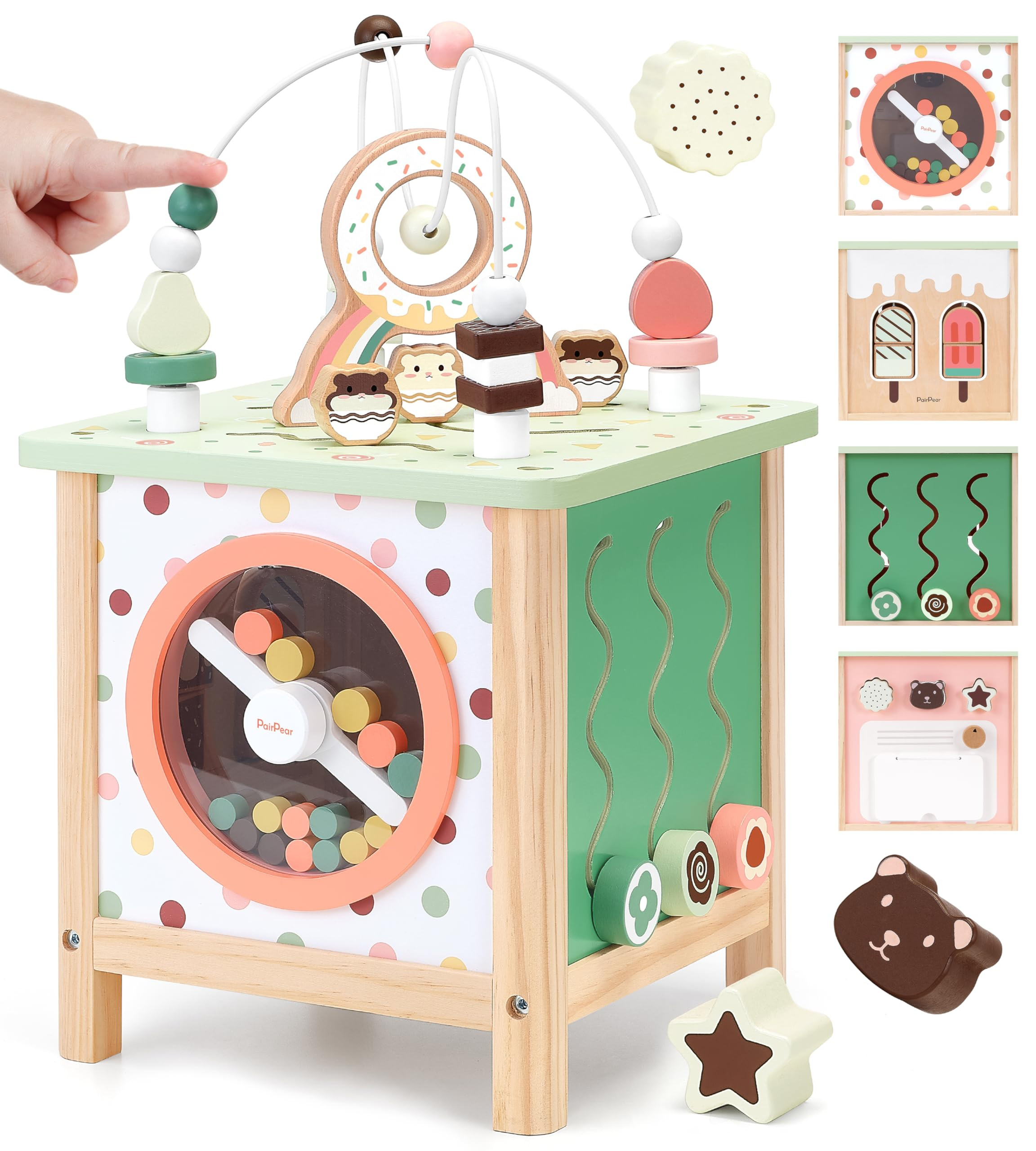 PairPear Wooden Activity Cube Montessori Toys Wooden Play Cube Activity Center Baby Busy Board Mu... | Amazon (US)