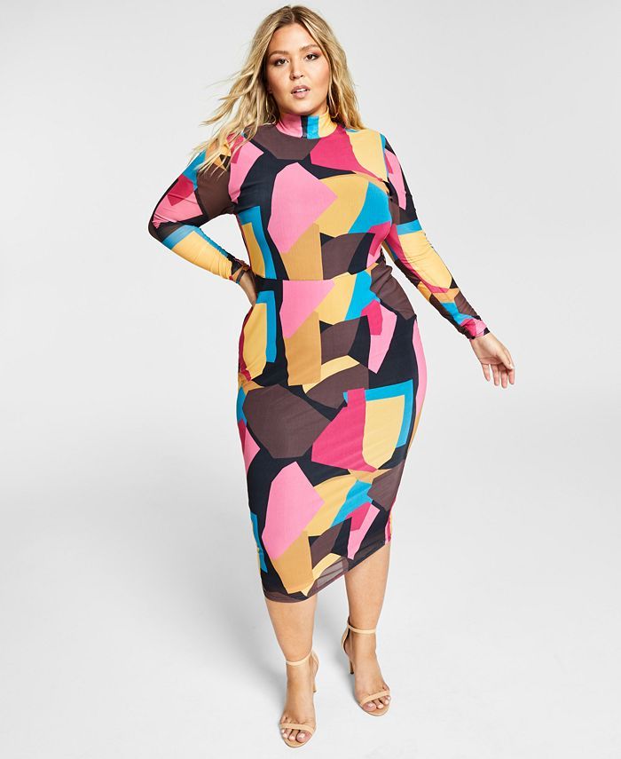 Nina Parker Trendy Plus Size Mock-Neck Bodycon Dress, Created for Macy's & Reviews - Dresses - Pl... | Macys (US)