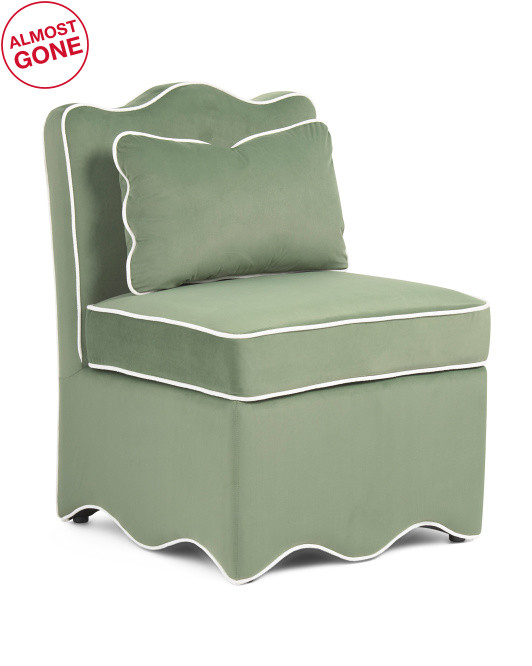 25x33 Velvet Scalloped Trim Accent Chair With Lumbar Pillow | TJ Maxx