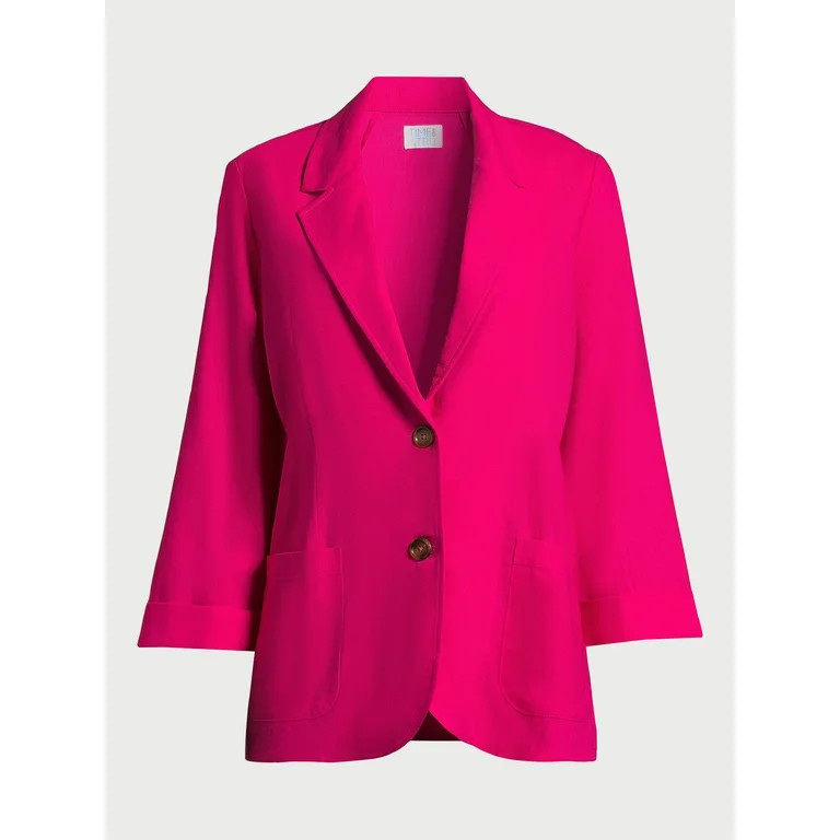 Time and Tru Women’s Linen-Blend Button Front Blazer with Patch Pockets, Sizes S-XXXL | Walmart (US)