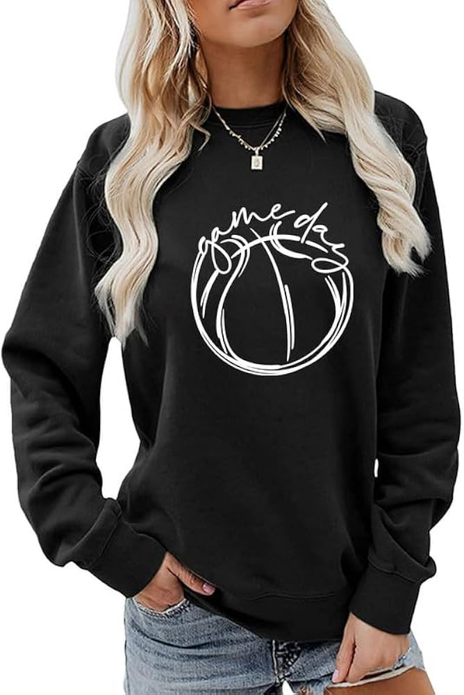 Women's Sweatshirt Game Day Long Sleeve Crew Neck Casual Top Basketball Graphic Tees Loose Shirt ... | Amazon (US)