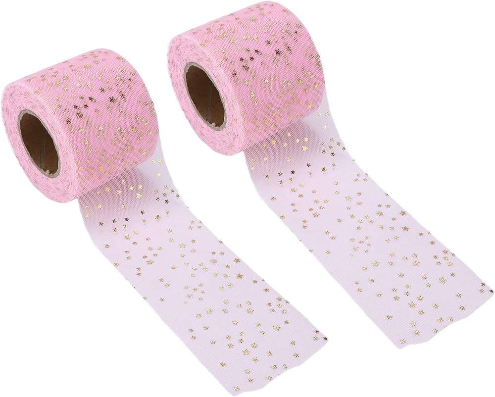 Cyrank Tulle Rolls 2pcs, 6cm Width 25 Yards Tulle Fabric with Gold Stars Patterns Glitter Tulle R... | Amazon (US)