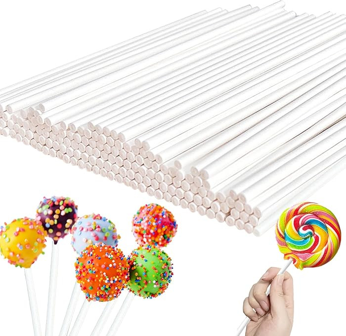 100 Count 6 Inch White Lollipop Sticks,Paper Cake Pop Stick,Sucker Treat Sticks for Chocolate Coo... | Amazon (US)