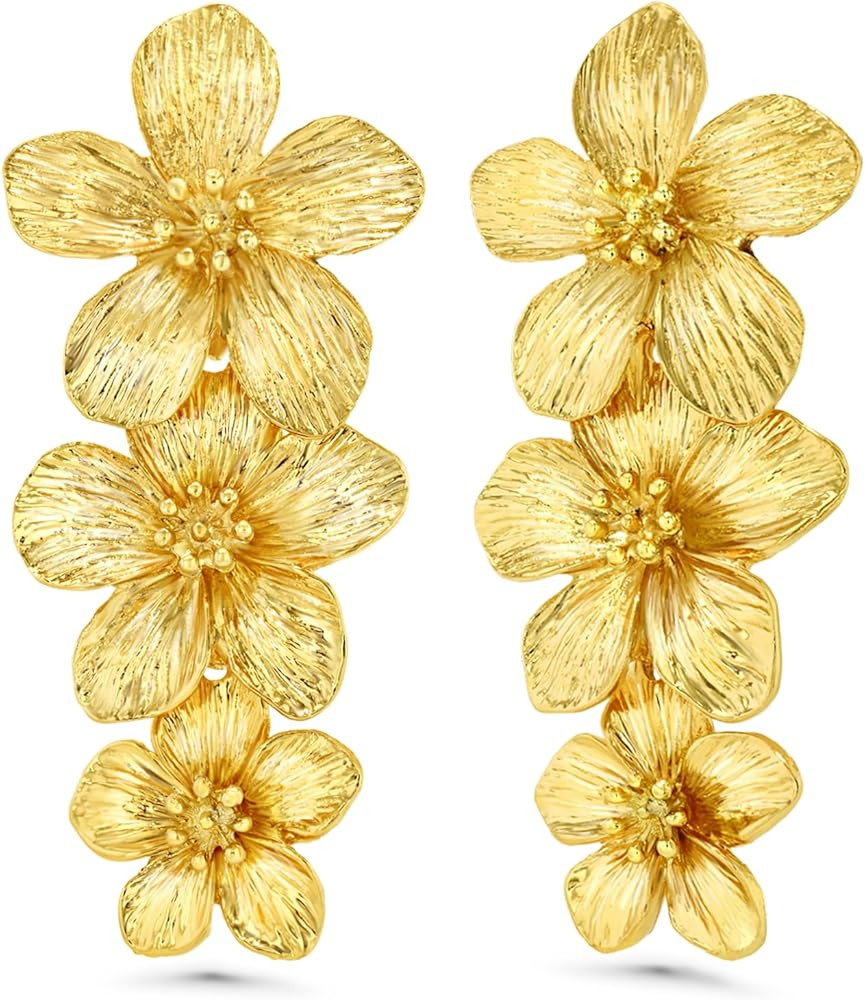 18K Gold Plated Large Chunky Flower Statement Earrings for Women by SNGIA, Summer Beach Floral Ha... | Amazon (US)