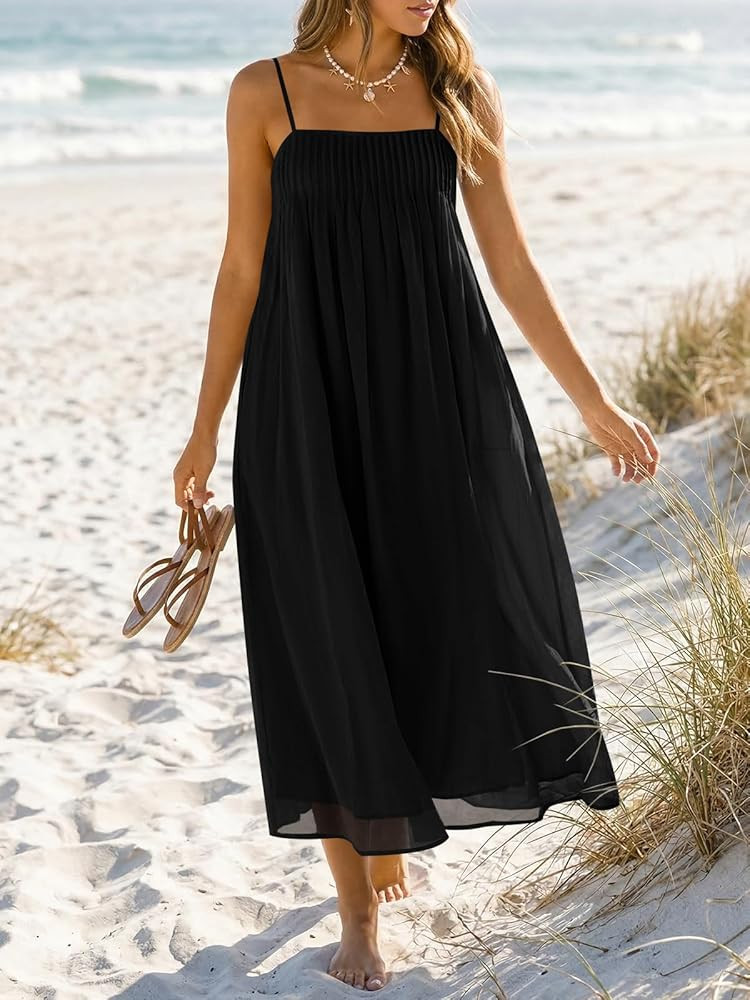 Wenrine Womens Summer Sleeveless Maxi Dresses Casual Adjustable Spaghetti Strap Loose Flowy Boho ... | Amazon (US)