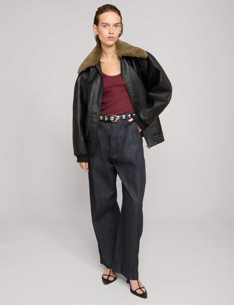 Fur Collar Leather Bomber jacket | Pixie Market