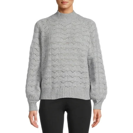 Time and Tru Women s Pointelle Lurex Crew Neck Sweater | Walmart (US)