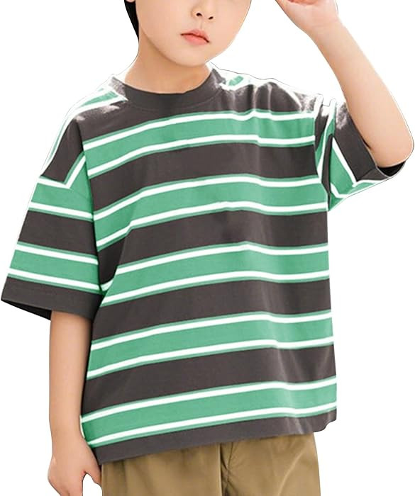 Boys Striped Short Sleeve T Shirts Crew Neck Cute Loose Fit Tshirts Tops Summer Casual Sport Funn... | Amazon (US)