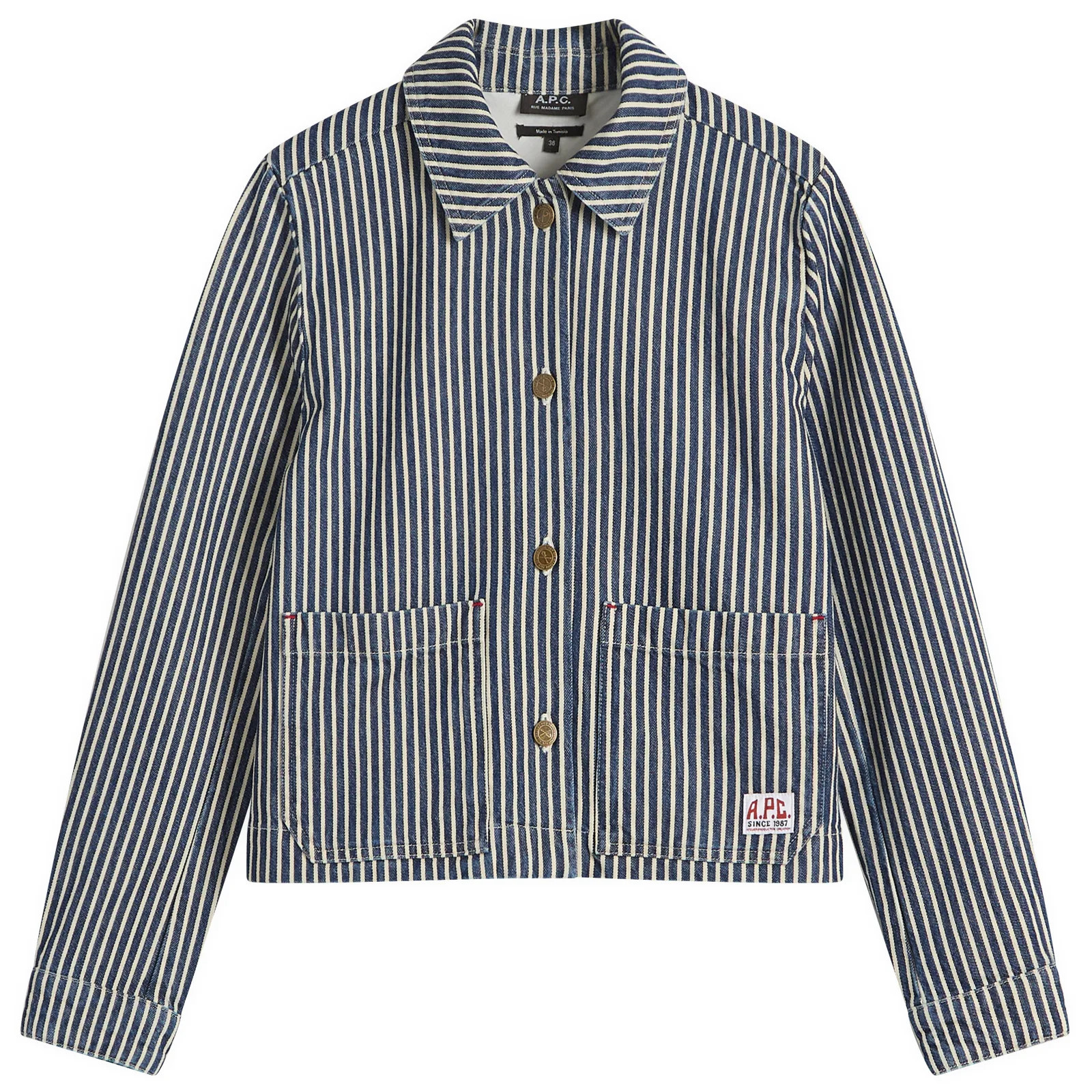 A.P.C. Women's Frida Stripe Denim Jacket Blue/White | END. Clothing