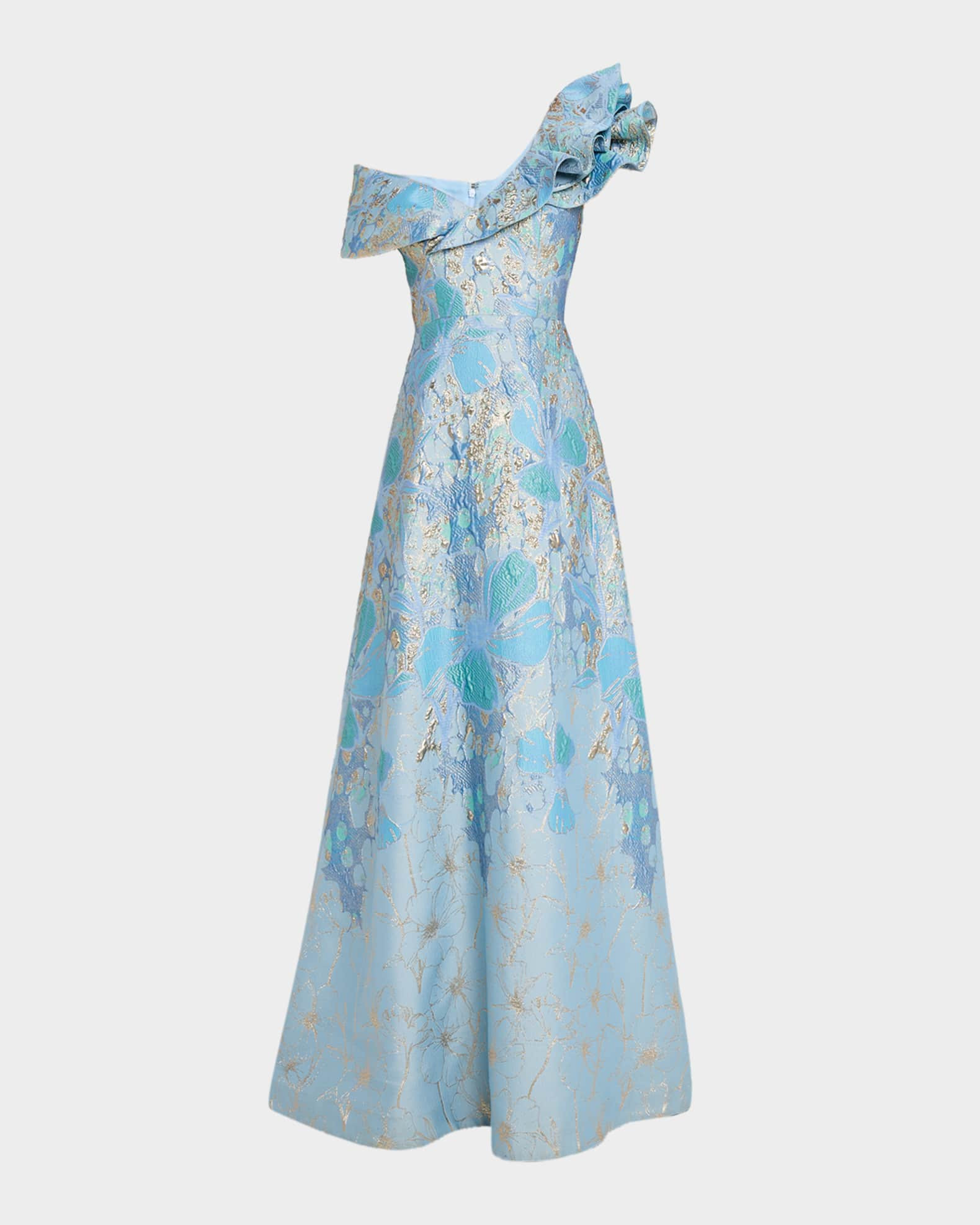One-Shoulder Metallic Jacquard Gown | Neiman Marcus