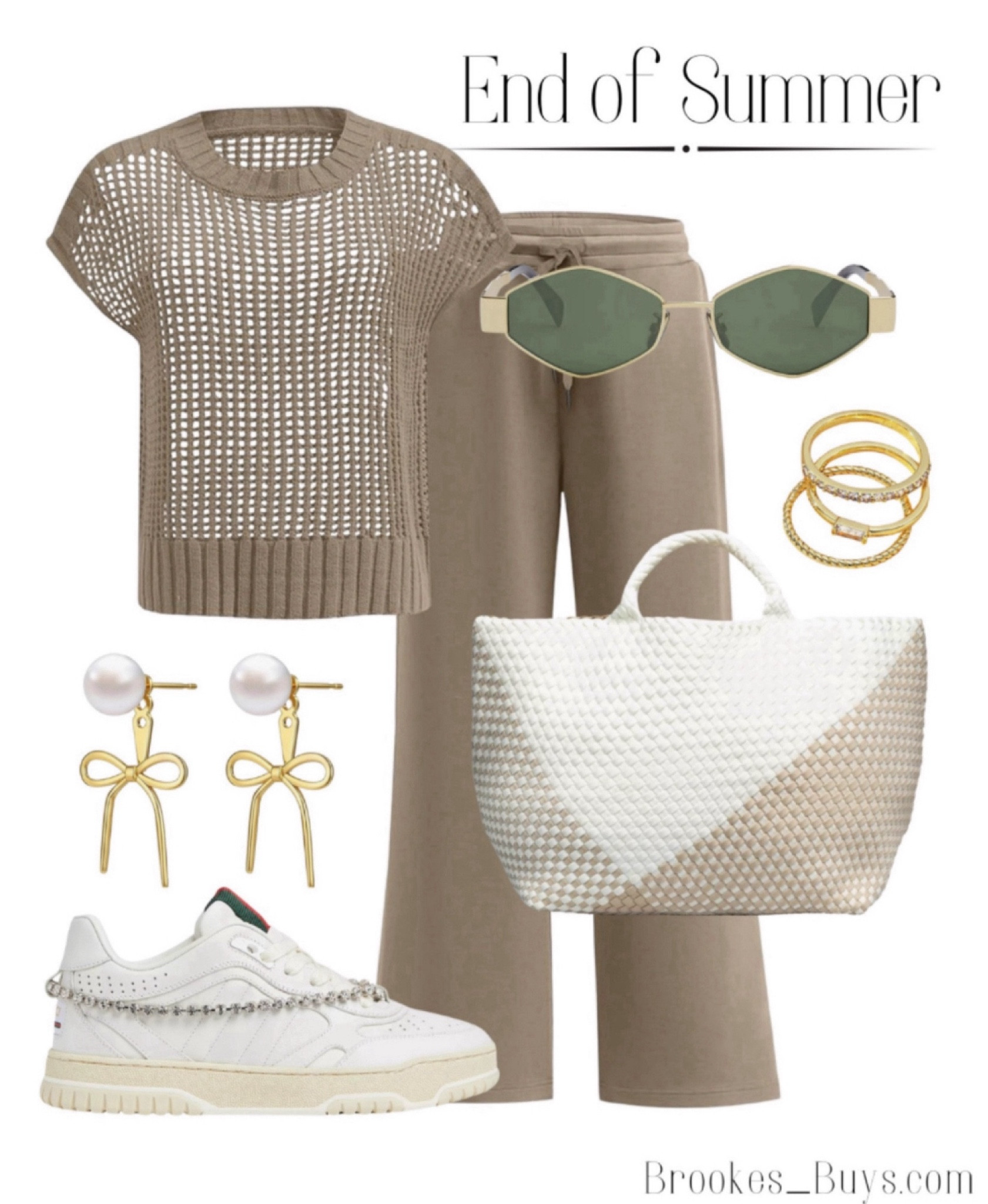 This two piece set with crocheted top is so good and it comes in lots of colors. These bow earrings are so cute!  Add a great bag and shoe. #amazonfashion #largetote #sneakers #stackrings   