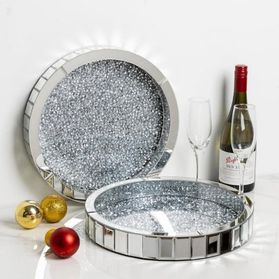 Luxury Round Crushed Diamond Tray Silver Mirror Glass Coffee Table Serving Tray Makeup Perfume Jewelry Display Holder fits Women Gift Dresser | Target