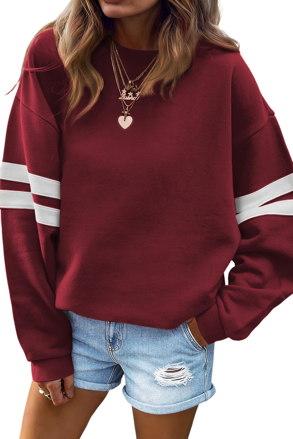Striped Oversized Sweatshirt for Women Pullover Long Sleeve Sweatshirt Crewneck Sweat Tops 2026 Fall Fashion Outfit | Amazon (US)