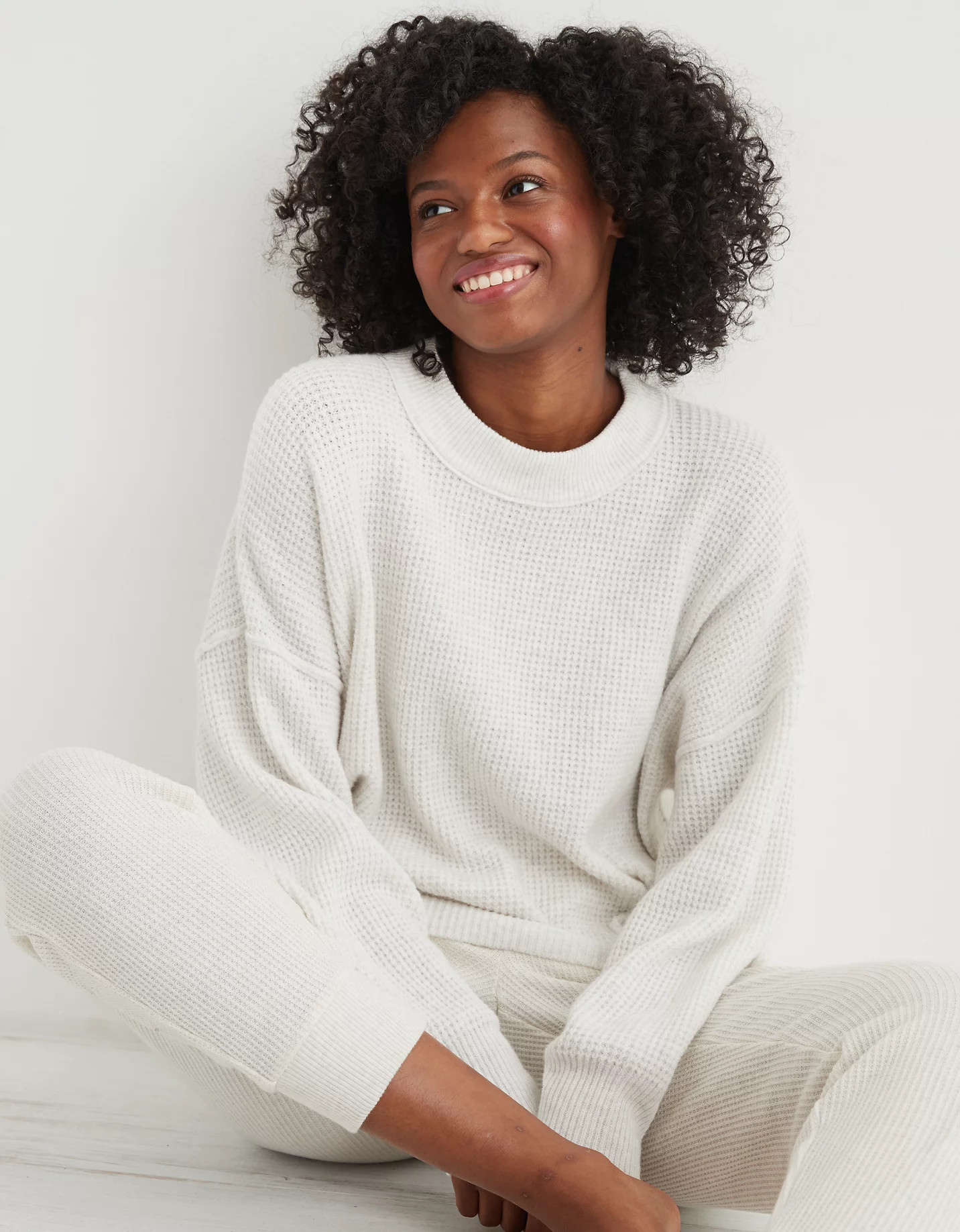 Aerie Waffle Oversized Crew Sweater | American Eagle Outfitters (US & CA)