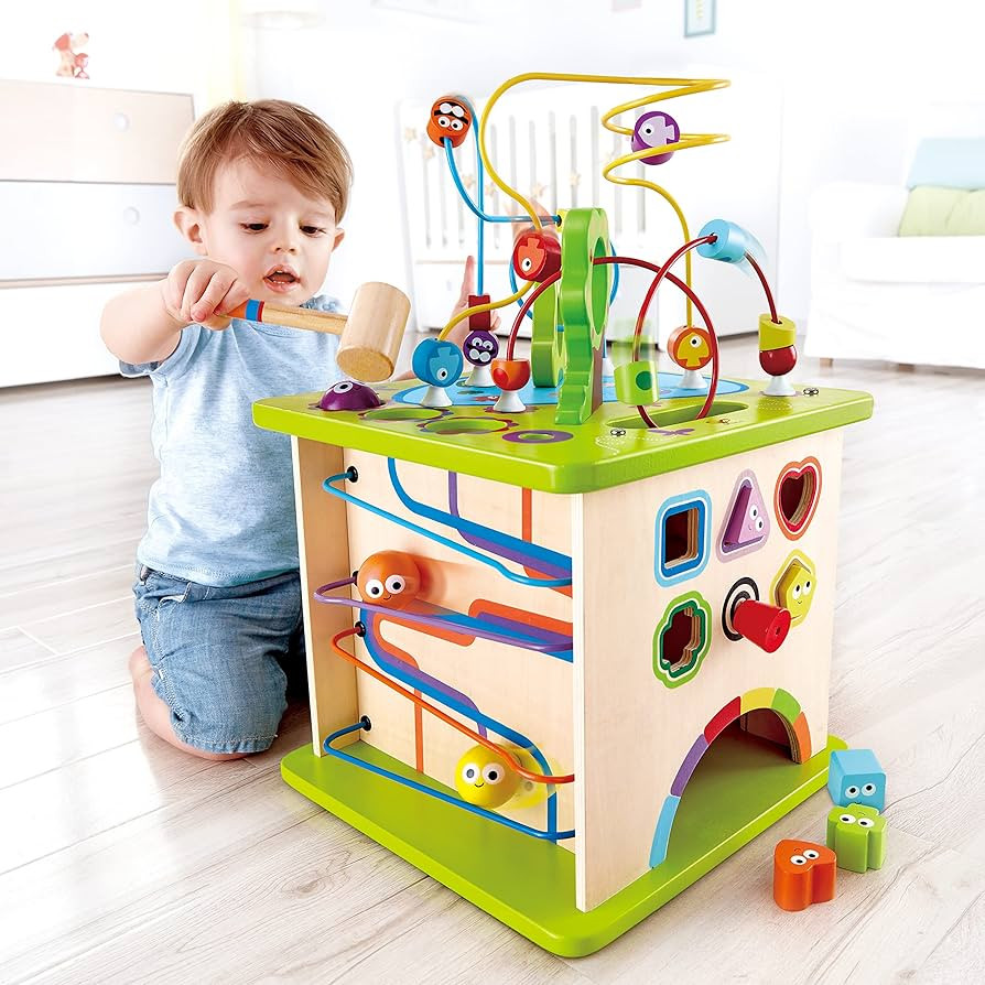 Country Critters Wooden Activity Play Cube by Hape | Wooden Learning Puzzle Toy for Toddlers, 5-Sided Activity Center with Animal Friends, Shapes, Mazes, Wooden Balls, Shape Sorter Blocks and More, 13.78 x 13.78 x 19.69 inches | Amazon (US)