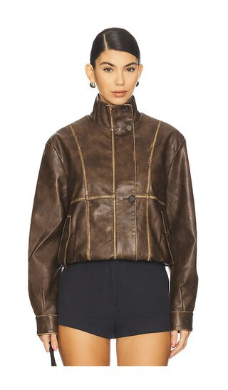 ALL THE WAYS Bella Faux Leather Bomber in Brown. - size L | Revolve Clothing (Global)