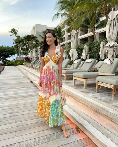 Kat Jamieson wears a Zimmermann dress in Hawaii. Floral dress, date night, dinner outfit, Easter outfit, spring outfit, spring dress, Chanel bag. 

#LTKitbag #LTKparties #LTKSeasonal