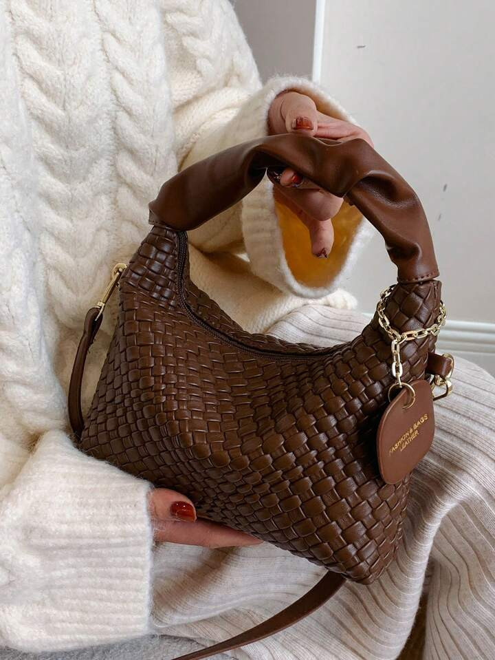 New Fashionable Simple All-Match Fold & Braid Pu Two-Tone Handbag Shoulder Bag Crossbody Bag | SHEIN