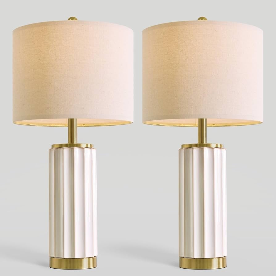 USumkky 25.75" Off-White Ceramic Table Lamp Set of 2, Mid Century Modern Bedside Nightstand Lamps... | Amazon (US)