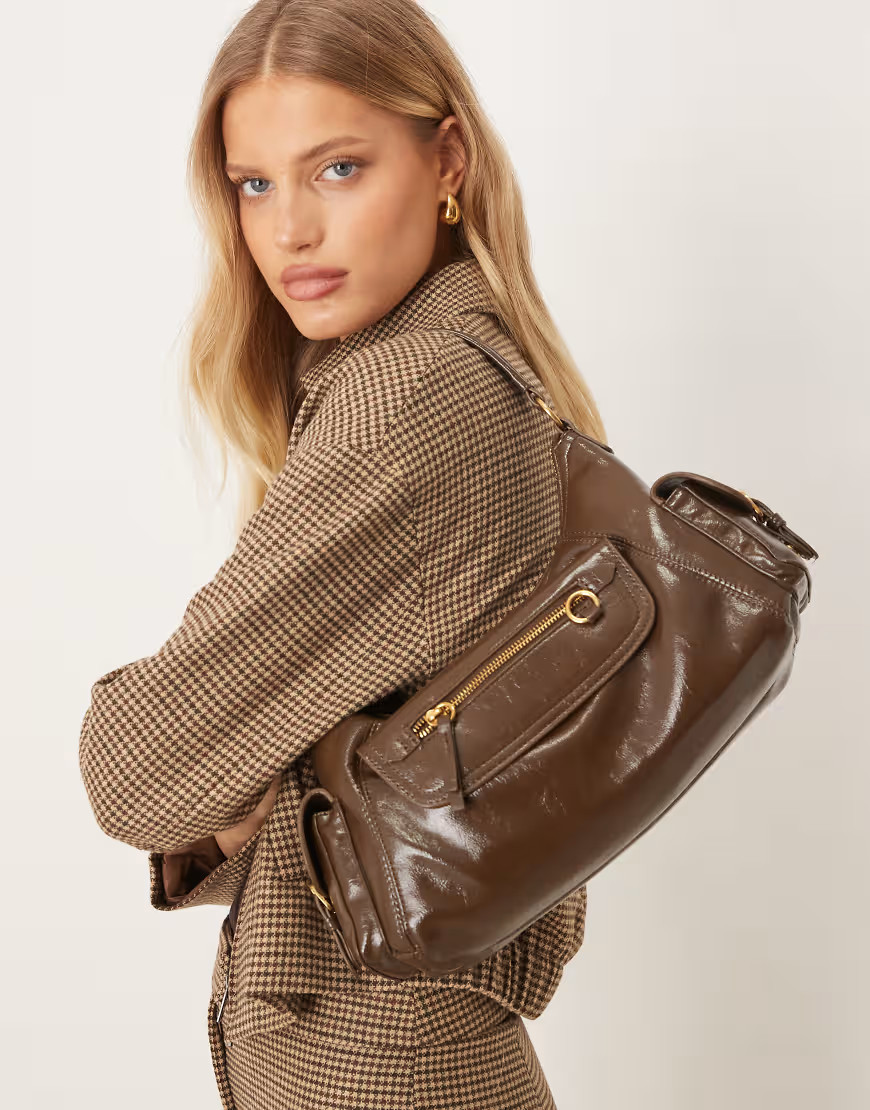Mango slouchy pocket detail shoulder bag in brown | ASOS (Global)