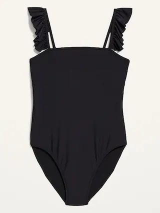 Square-Neck Ruffled Strap French-Cut One-Piece Swimsuit for Women | Old Navy (US)