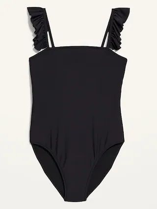 Square-Neck Ruffled Strap French-Cut One-Piece Swimsuit for Women | Old Navy (US)