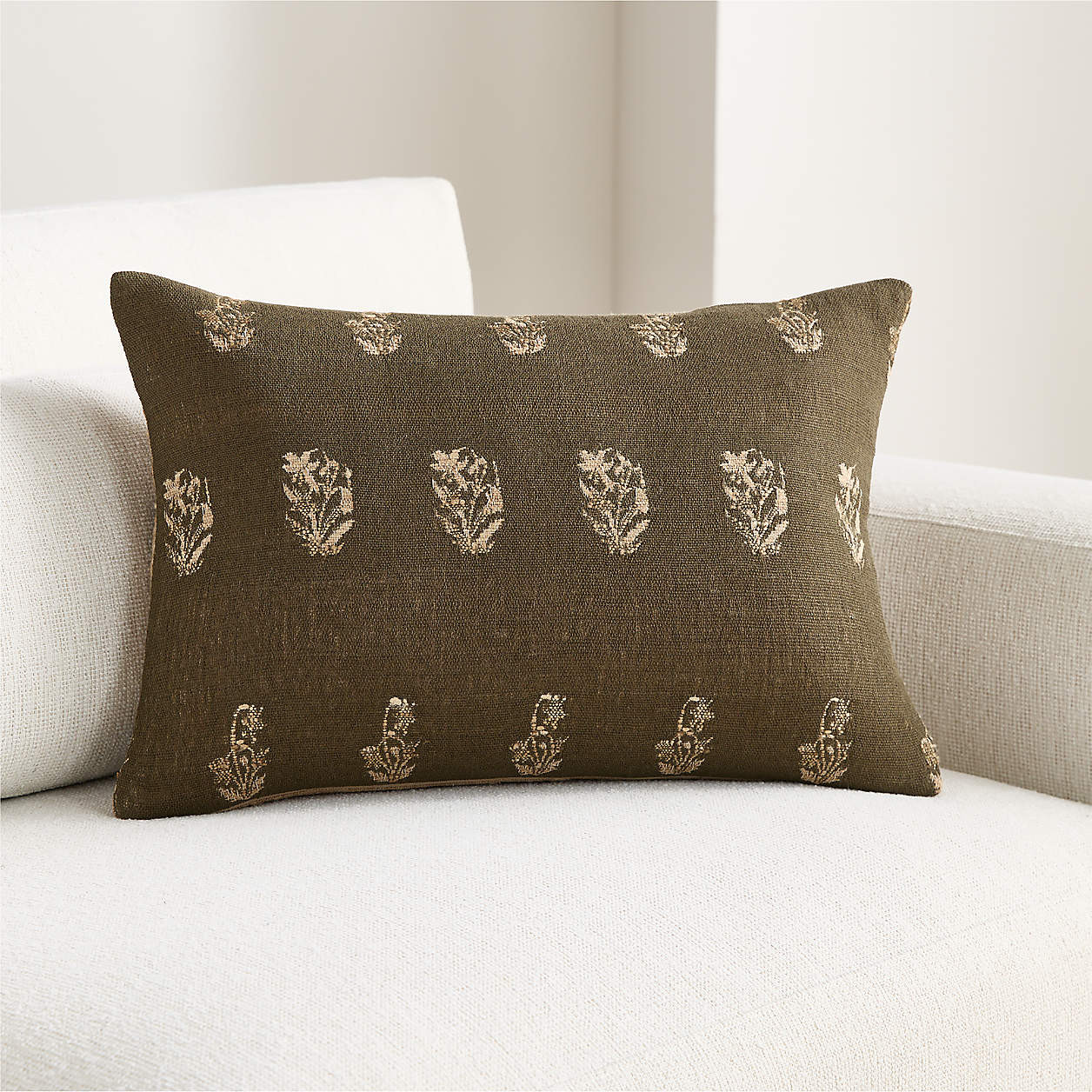 Ivy Cotton Silk Blend 22"x15" Burnt Green Throw Pillow Cover | Crate & Barrel | Crate & Barrel