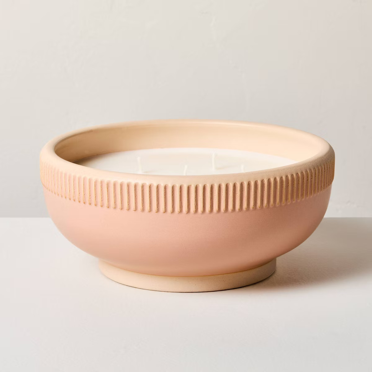 4-Wick Rim Stripe Ceramic Berry Leaf and Lemon Jar Candle Coral - Hearth & Hand™ with Magnolia | Target